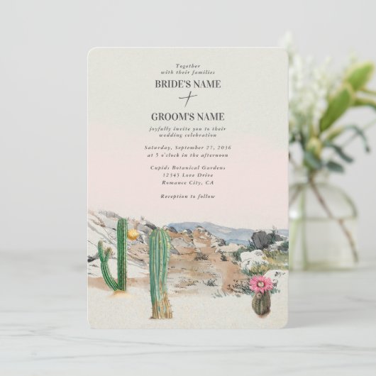 Invitation Watercolor Desert Cactus Boho Wedding (Debout devant)