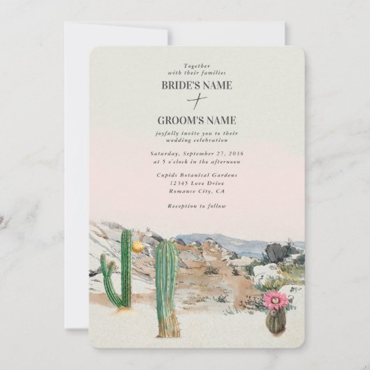 Invitation Watercolor Desert Cactus Boho Wedding (Devant)