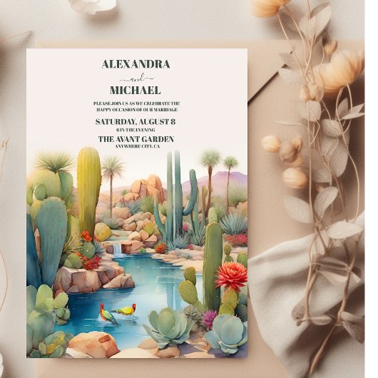 Invitation Watercolor Desert Cactus Mariage Paysage