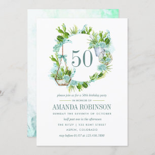 Invitation Watercolor Desert Cactus Succulents 50e anniversai