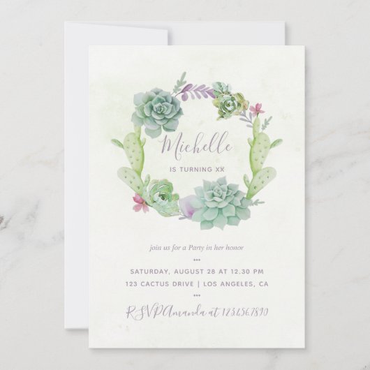 Invitation Watercolor Desert Cactus Succulents fête d'anniver (Devant)