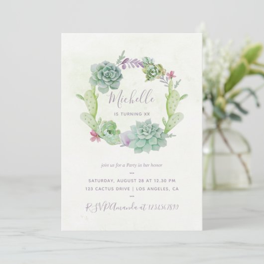 Invitation Watercolor Desert Cactus Succulents fête d'anniver (Debout devant)