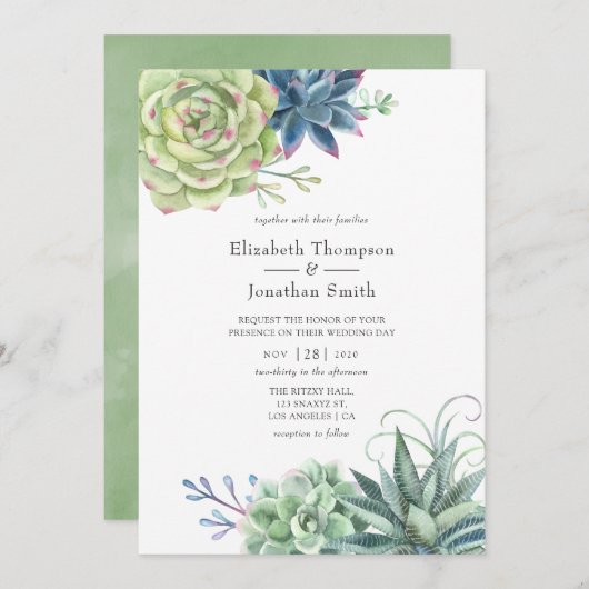 Invitation Watercolor Desert Cactus Succulents Mariage (Devant / Derrière)