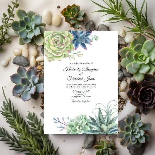 Invitation Watercolor Desert Cactus Succulents Mariage