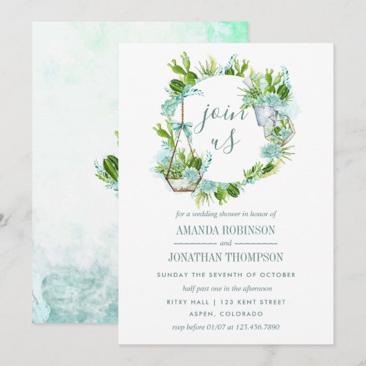 Invitation Watercolor Desert Cactus Succulents Wedding shower (Devant / Derrière)