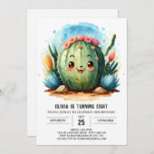 Invitation Watercolor Desert Chic Cactus Boy Birthday (Devant / Derrière)
