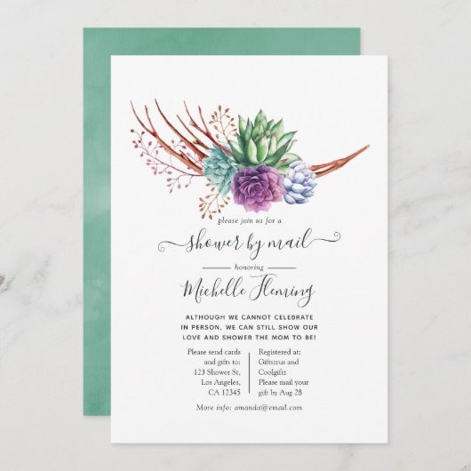 Invitation Watercolor Desert Succulents Baby shower par courr (Devant / Derrière)