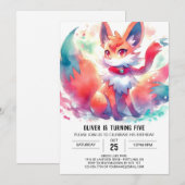 Invitation Watercolor Digital Fox Anniversaire (Devant / Derrière)