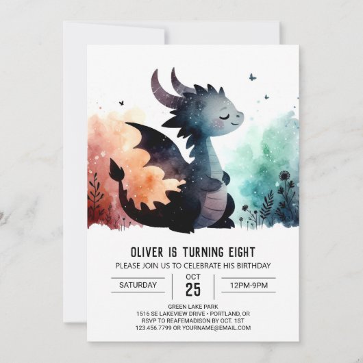 Invitation Watercolor Dragon Anniversaire modifiable (Devant)