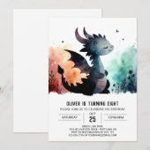 Invitation Watercolor Dragon Anniversaire modifiable (Devant / Derrière)