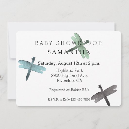 Invitation Watercolor Dragonflies baby (Devant)