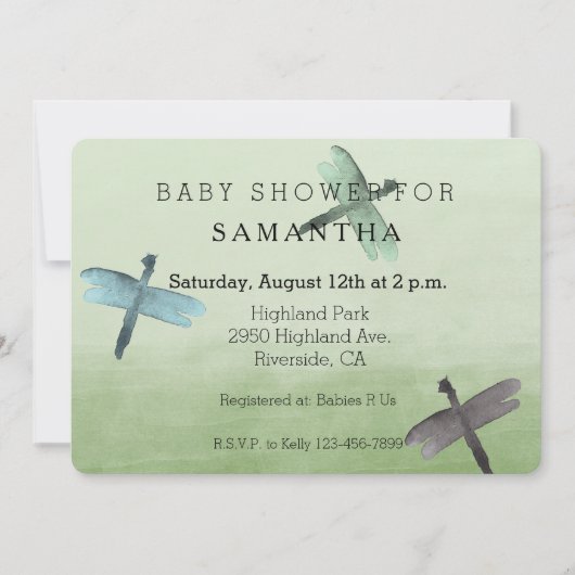 Invitation Watercolor Dragonflies baby (Devant)