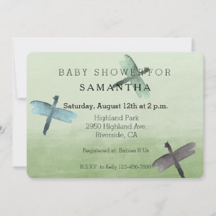 Invitation Watercolor Dragonflies baby