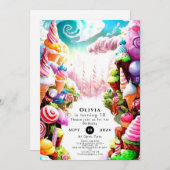 Invitation Watercolor Dreamy Candyland Anniversaire (Devant / Derrière)
