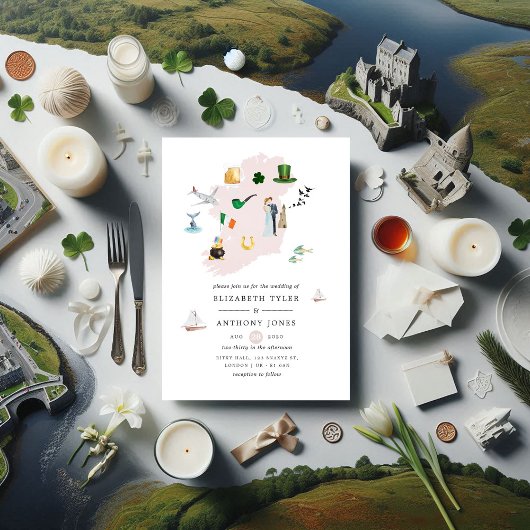 Invitation Watercolor Dublin Irlande Destination Wedding