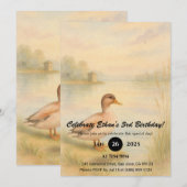Invitation Watercolor Duck by the Lakeside at Sunset Birthday (Devant / Derrière)