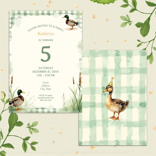 Invitation Watercolor Duck Teal, Yellow First Birthday Party