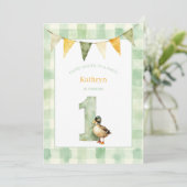 Invitation Watercolor Duck Teal, Yellow First Birthday Party (Debout devant)