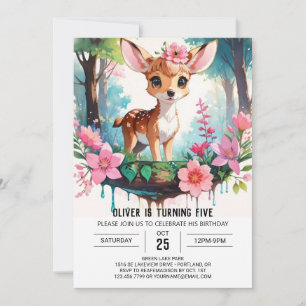 Invitation Watercolor Editable Deer Girl Anniversaire