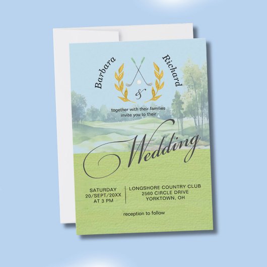 Invitation Watercolor Elegant Golf Wedding w/Details 