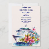 Invitation Watercolor Elegant Mariage de croisière sur la pla (Devant)