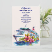 Invitation Watercolor Elegant Mariage de croisière sur la pla (Debout devant)