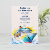 Invitation Watercolor Elegant Mariage de croisière sur la pla (Debout devant)