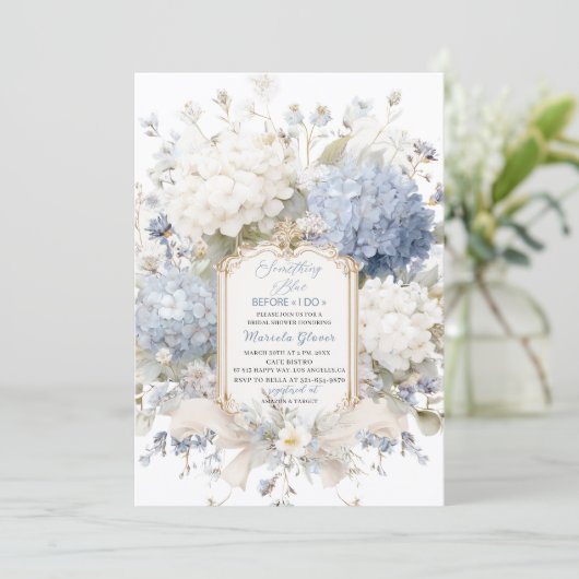 Invitation Watercolor Elegant Something Blue Bridal Shower (Debout devant)