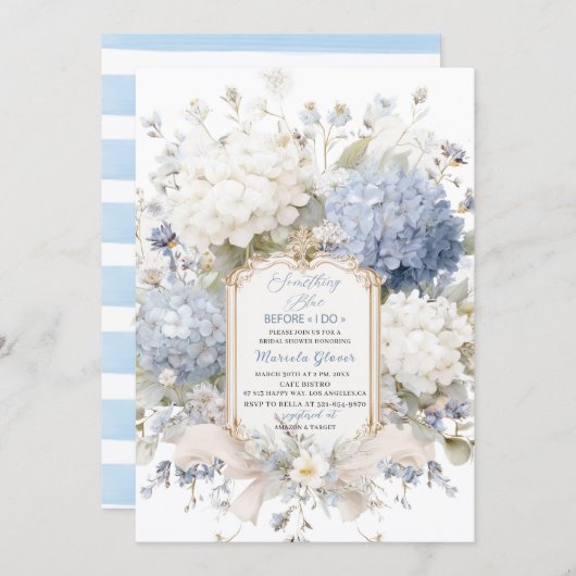 Invitation Watercolor Elegant Something Blue Bridal Shower (Devant / Derrière)