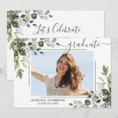 Invitation Watercolor Eucalyptus Green Graduation Party (Devant / Derrière)