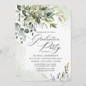 Invitation Watercolor Eucalyptus Green Graduation Party (Devant / Derrière)