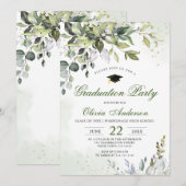 Invitation Watercolor Eucalyptus Green Graduation Party (Devant / Derrière)