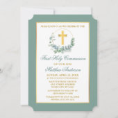Invitation Watercolor Eucalyptus Wreath Gold Communion (Devant)
