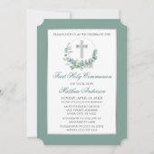 Invitation Watercolor Eucalyptus Wreath Silver Communion (Devant)