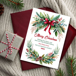 Invitation Watercolor Evergreen Christmas Greeting Card