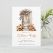 Invitation Watercolor Fall Front Porche Halloween Party (Debout devant)