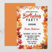 Invitation Watercolor Fall Leaves Automne Anniversaire Fête (Devant / Derrière)