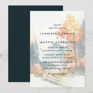Invitation Watercolor Fall Mountain Mariage forestier