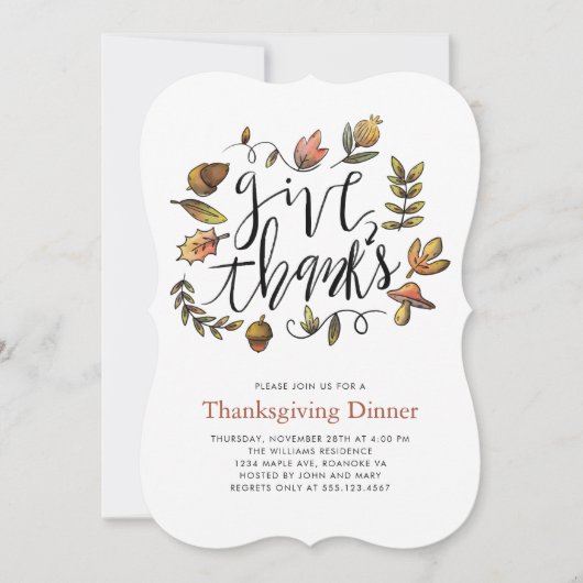 Invitation Watercolor Fall quitte Thanksgiving Dîner (Devant)