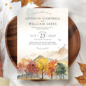 Invitation Watercolor Fall Trees Mountain Autumn Boho Wedding