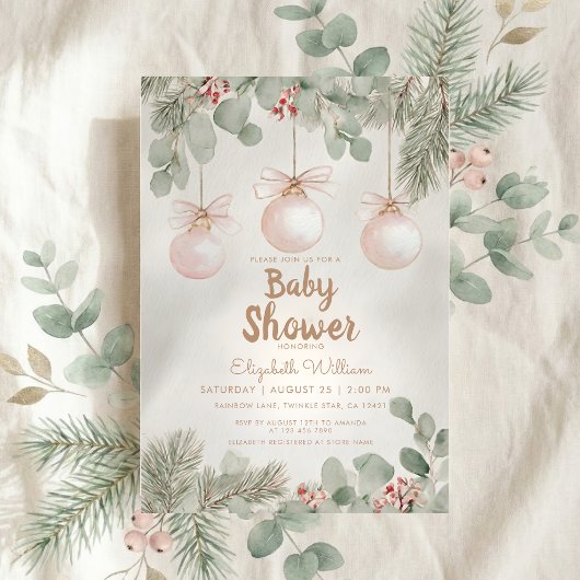 Invitation Watercolor fancy floral bow pink baby shower