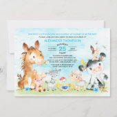 Invitation Watercolor Farm Animaux Baby shower garçon (Devant)