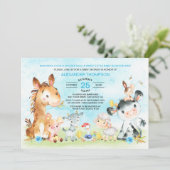 Invitation Watercolor Farm Animaux Baby shower garçon (Debout devant)