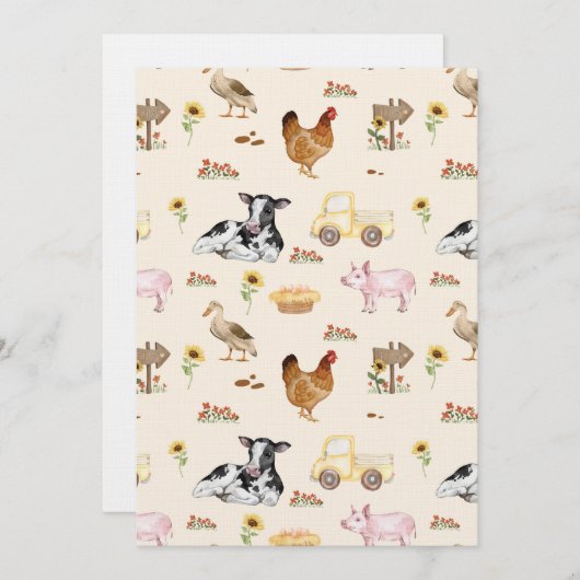 Invitation Watercolor Farm Scene Seamless Pattern (Devant / Derrière)