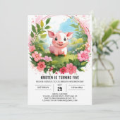 Invitation Watercolor Farmyard Delight Pig Girl Anniversaire (Debout devant)
