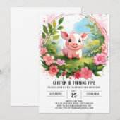 Invitation Watercolor Farmyard Delight Pig Girl Anniversaire (Devant / Derrière)