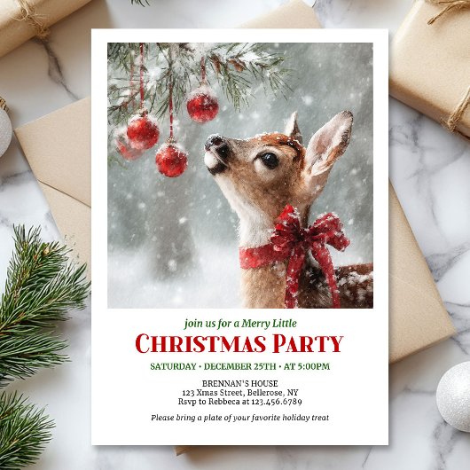 Invitation Watercolor fawn snowy forest serene winter Xmas