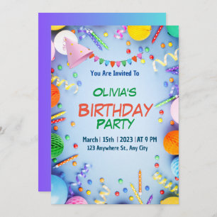 Invitation Watercolor fille's Boy's anniversaire de enfant pa