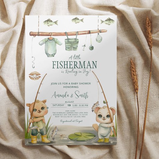 Invitation Watercolor Fishing Baby shower garçon