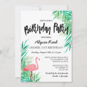 Invitation Watercolor Flamant rose Tropical Birthday Party (Devant)